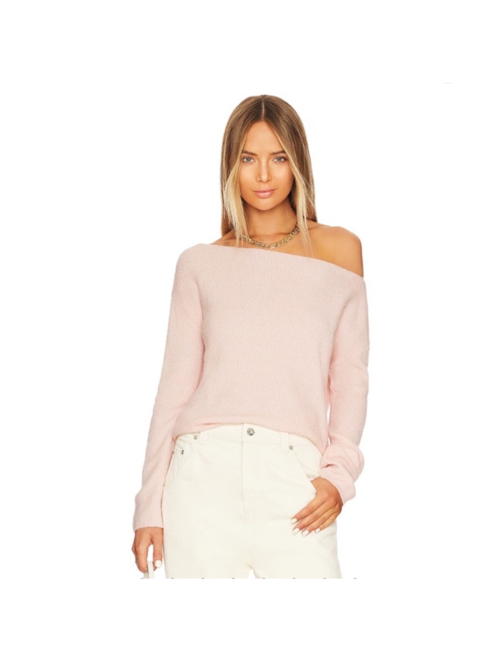 Lovers + Friends Blush Pink Off-Shoulder Knit Sweater